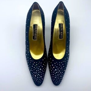 Bruno Magli Couture - Black Silky Heels With Beautiful Gem Embellished Size 8.5
